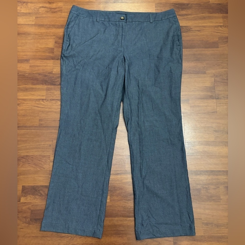 Lands End Fit 2 Pinstriped Trousers Navy Blue Pockets Dress Pants Size 18 NWOT